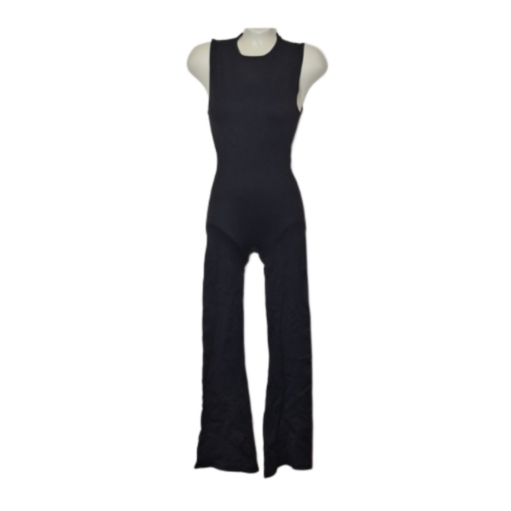OQQ Sleeveless Jumpsuit Flare Leg Black